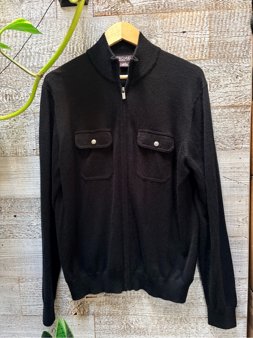 Michael Kors | Wool-Blend Long Zip-Front Pocket Utility Sweater - Men’s L, Black